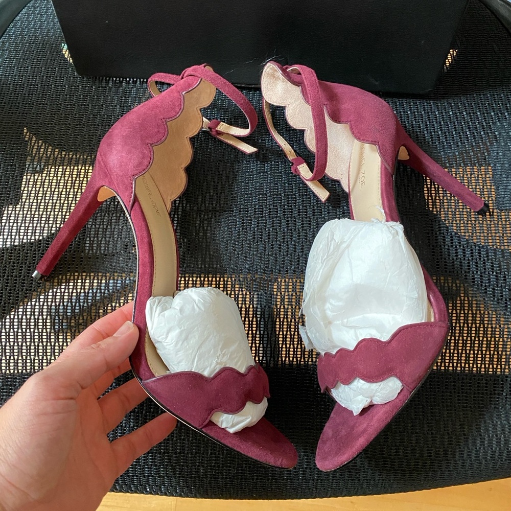 RACHEL ZOE Scalloped Suede Sandals